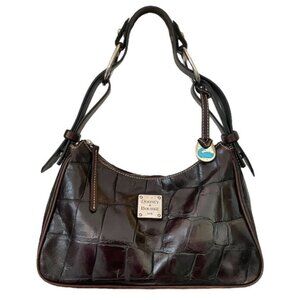 Dooney & Bourke Dark Brown Croc-Embossed Leather Shoulder Bag